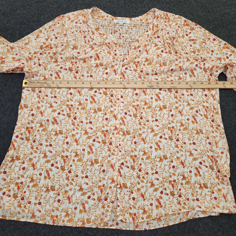 Rose+Olive Womens Plus 2X Cream Orange Fall Floral Faux Button Shirt Cottagecore - Picture 4 of 6